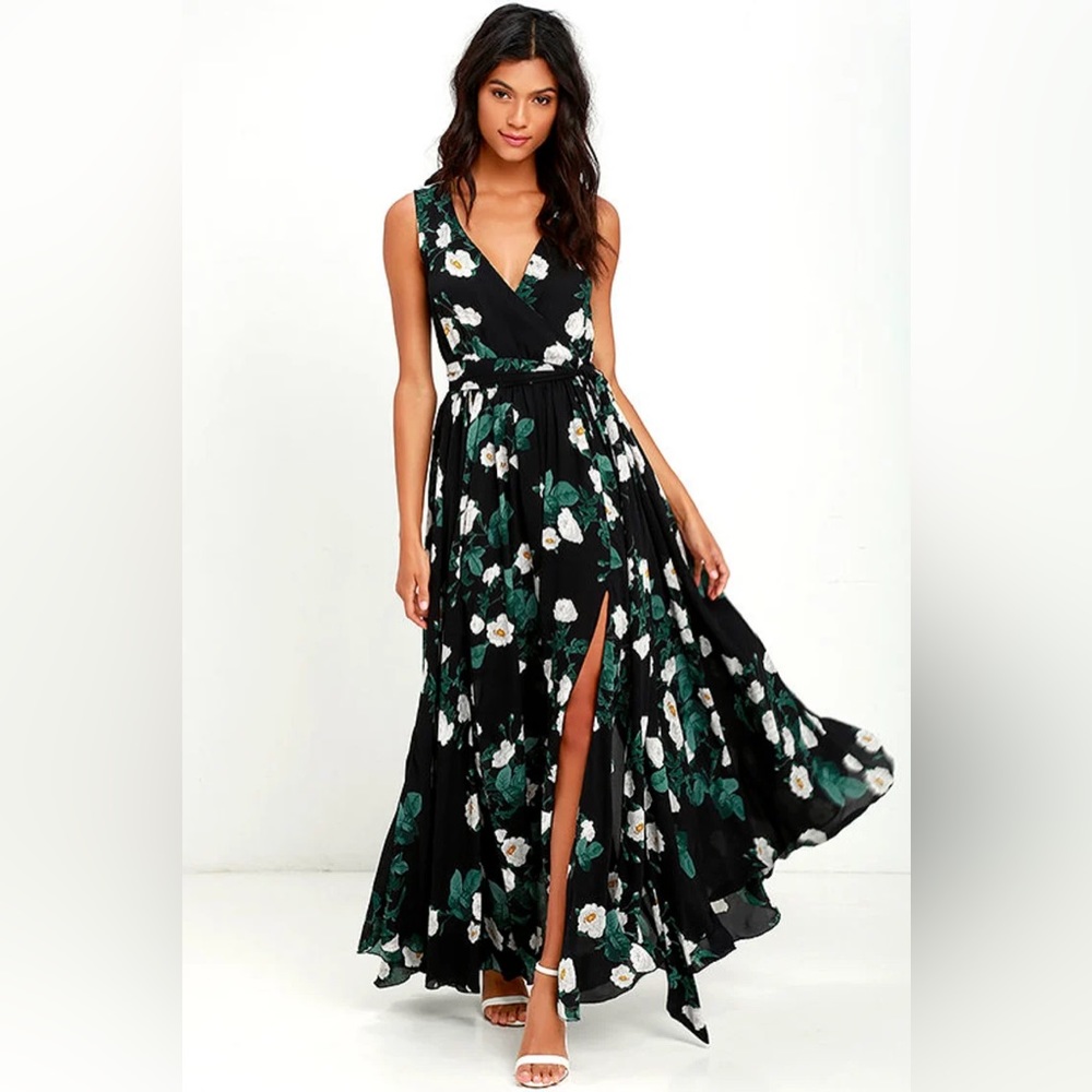 Magnolia Blooms Black Floral Print Dress